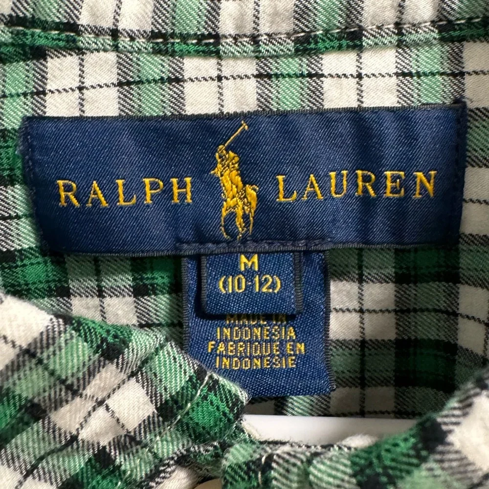 Polo Ralph Lauren Boys Button Down Shirt, Size‎ Medium (10-12), Green, Plaid